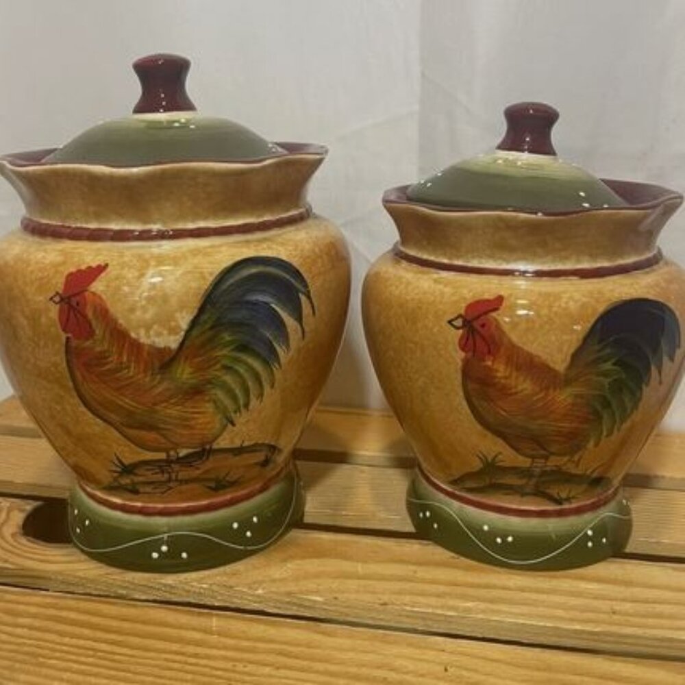 Rooster Farmhouse Hand Painted Canister Set of 2